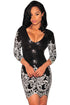 Sexy Black Victorian Silver Sequins 3/4 Sleeves Bodycon Dress
